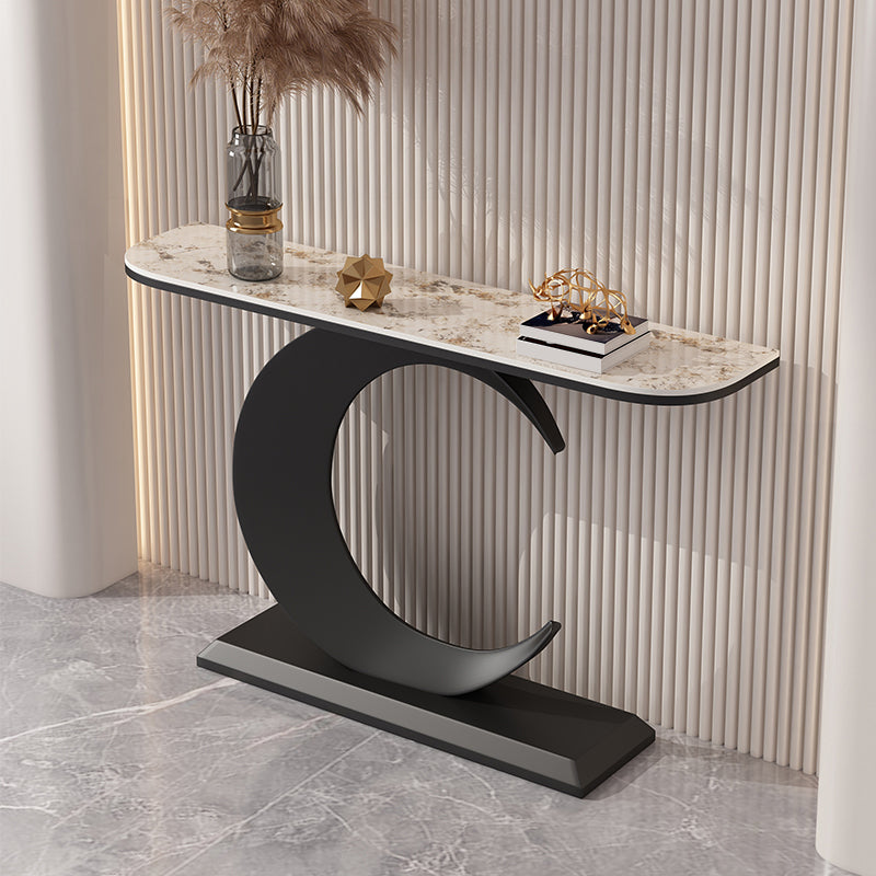 12 inch Wide Glam Console Table Stone Half Moon Console Accent Table