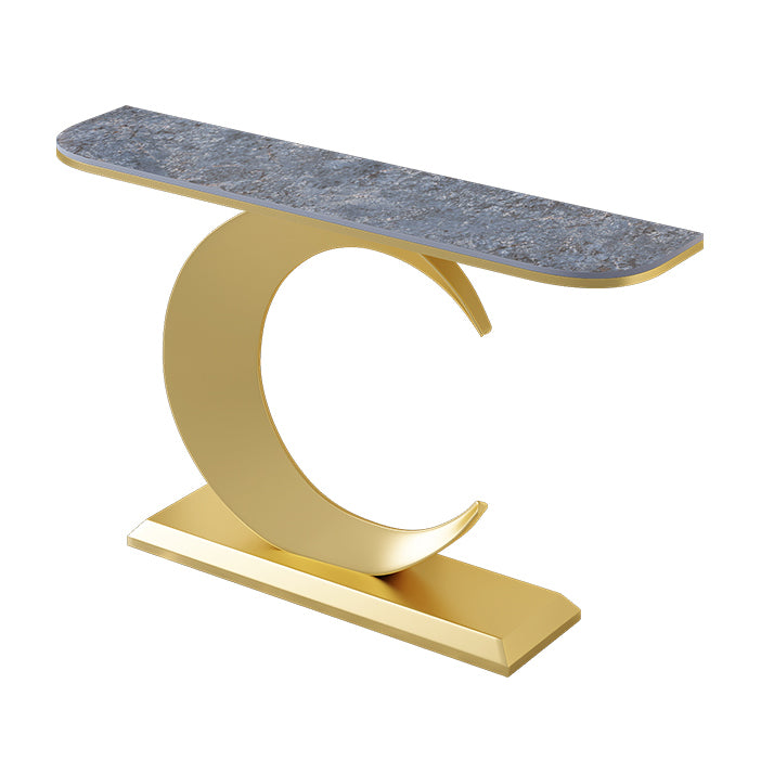 12 inch Wide Glam Console Table Stone Half Moon Console Accent Table