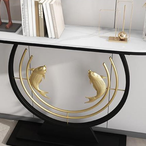 12 inch Wide Modern Accent Table Half Moon Stone Console Table for Hall