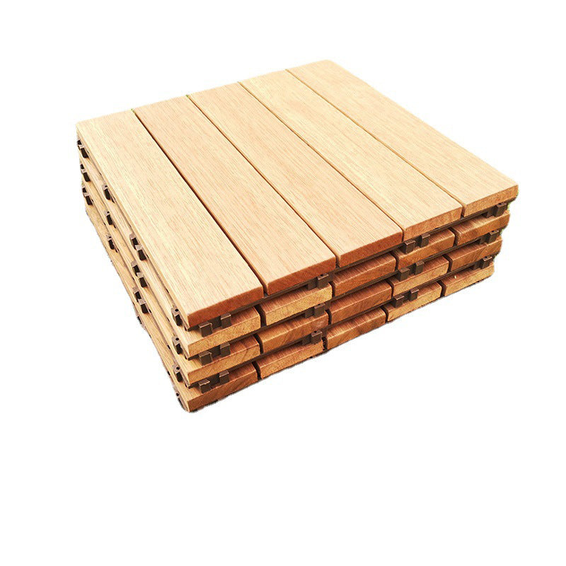 Teak Finish 5-Slat Square Wood Flooring Tile Interlocking Outdoor Flooring Tiles