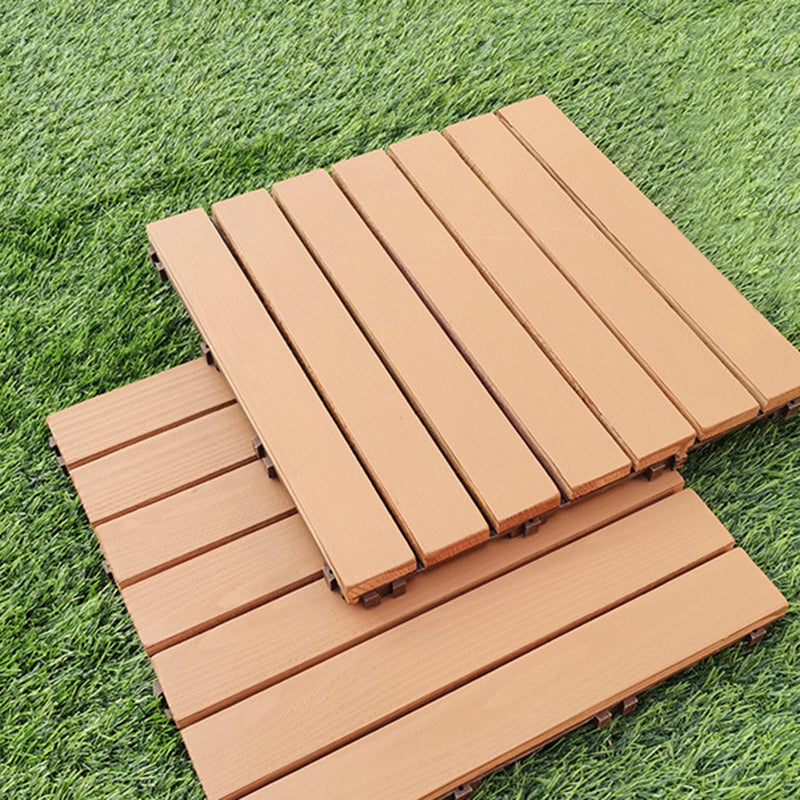 Yellow 6-Slat Square Wood Flooring Tiles Snap Fit Installation Floor Board Tiles