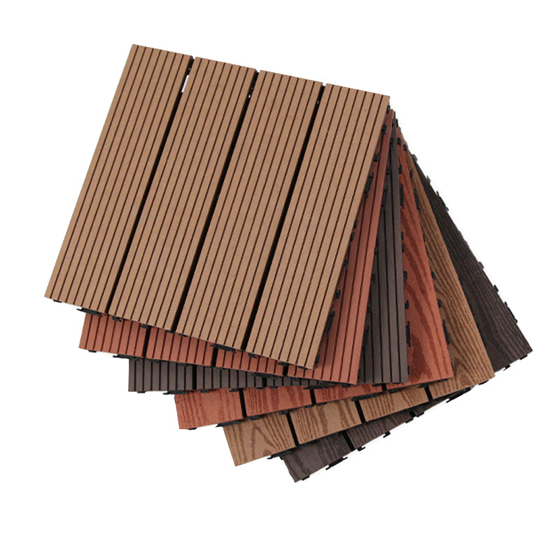 12" X 12" PVC 6-Slat Square Patio Tiles Snap Fit Installation Outdoor Flooring Tiles