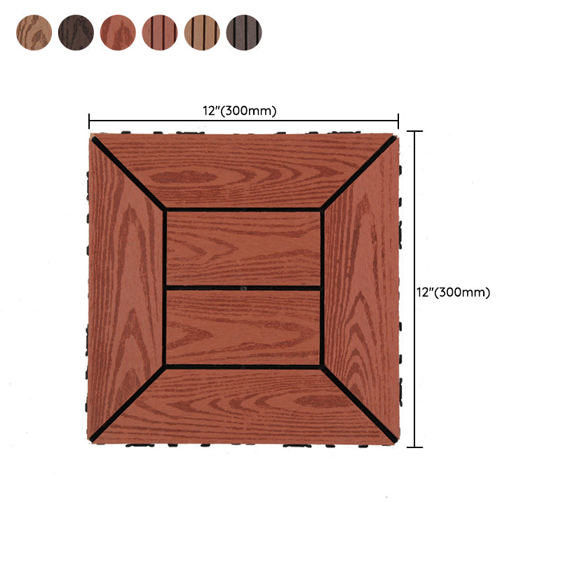 12" X 12" PVC 6-Slat Square Patio Tiles Snap Fit Installation Outdoor Flooring Tiles