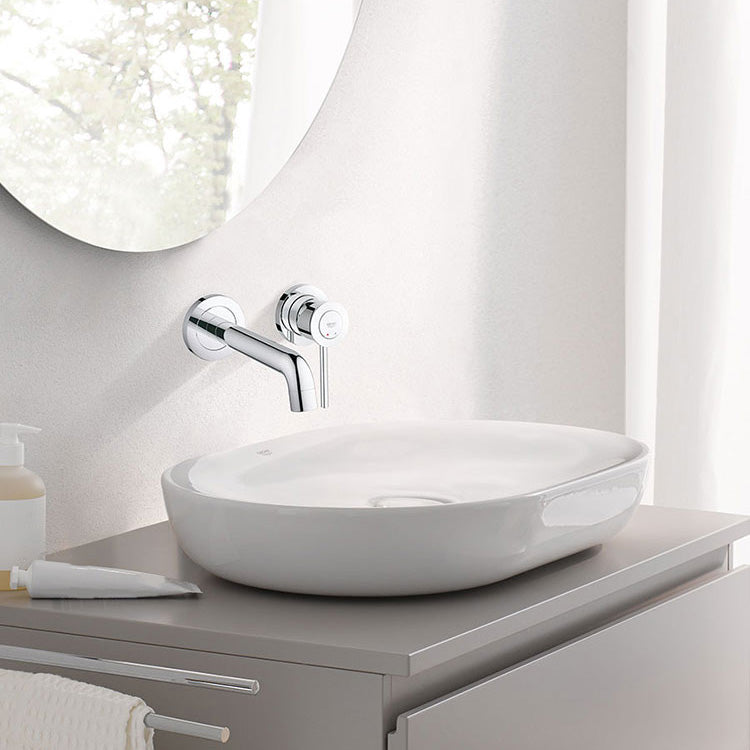 Wall Mounted Bathroom Faucet 2 Hole Faucets Low Arc Chrome Sink Faucet