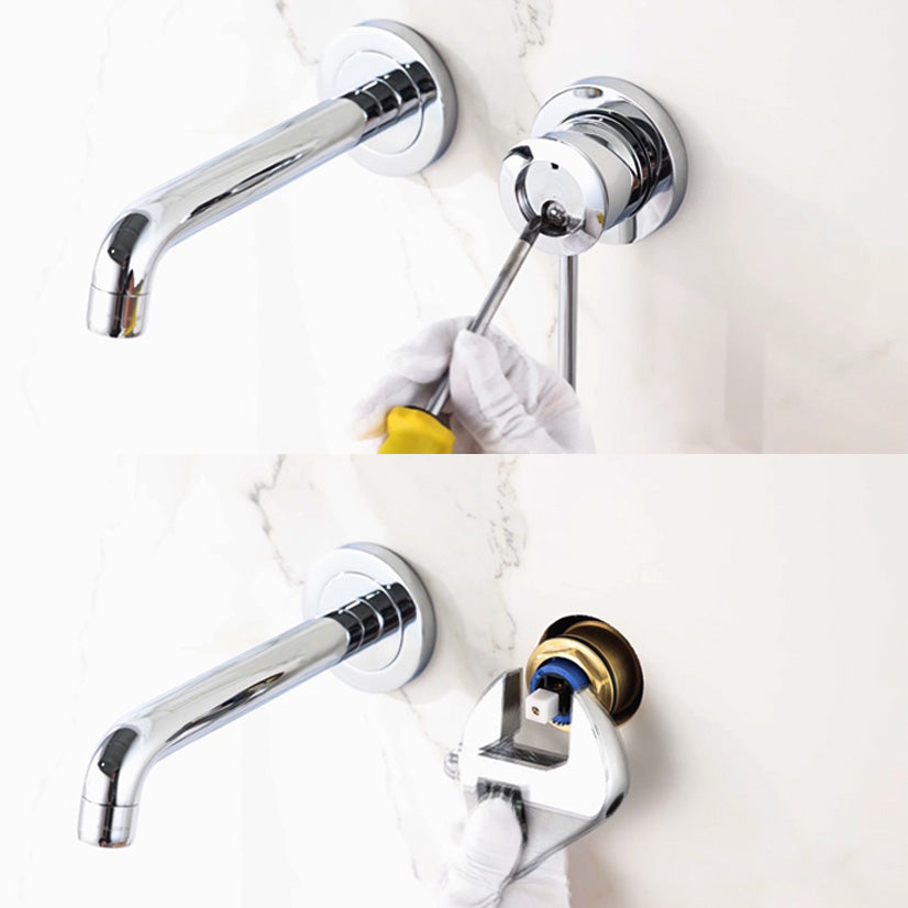 Wall Mounted Bathroom Faucet 2 Hole Faucets Low Arc Chrome Sink Faucet