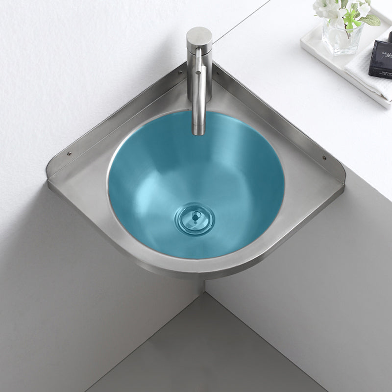Modern Corner Sinks Metal Round with Faucet Wall Mount Bathroom Sink