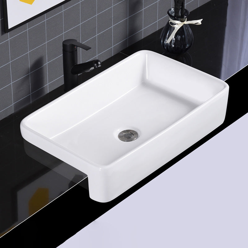 Modern Semi-Recessed Vessel Porcelain with Overflow And Drain Assembly Bathroom Sink