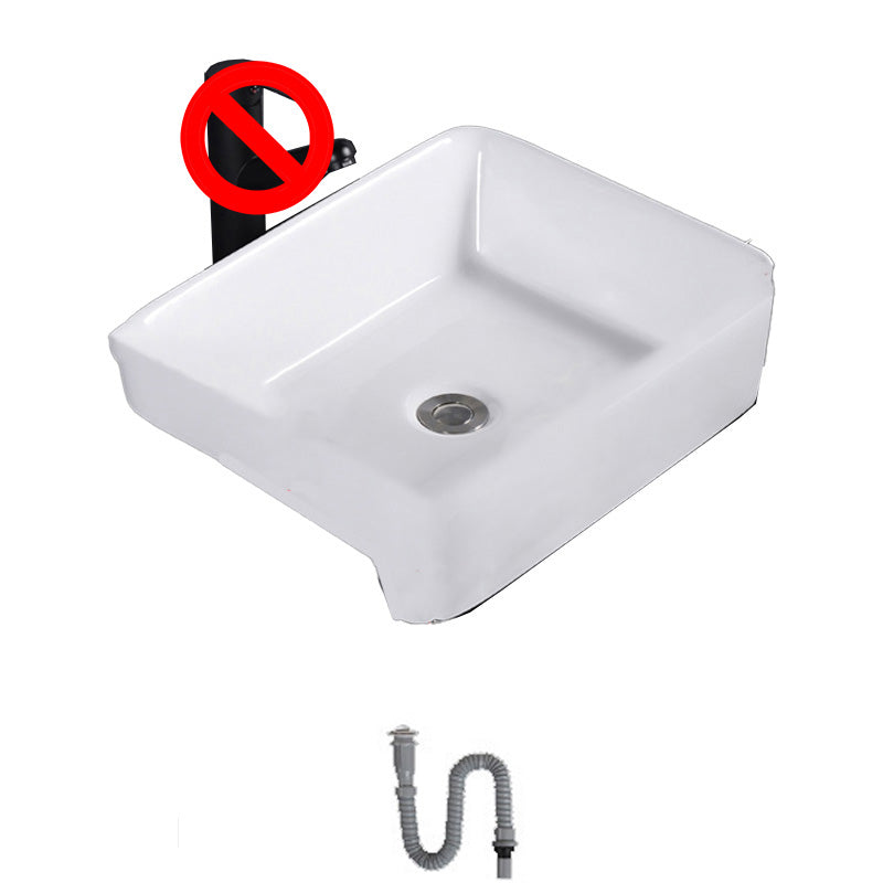 Modern Semi-Recessed Vessel Porcelain with Overflow And Drain Assembly Bathroom Sink