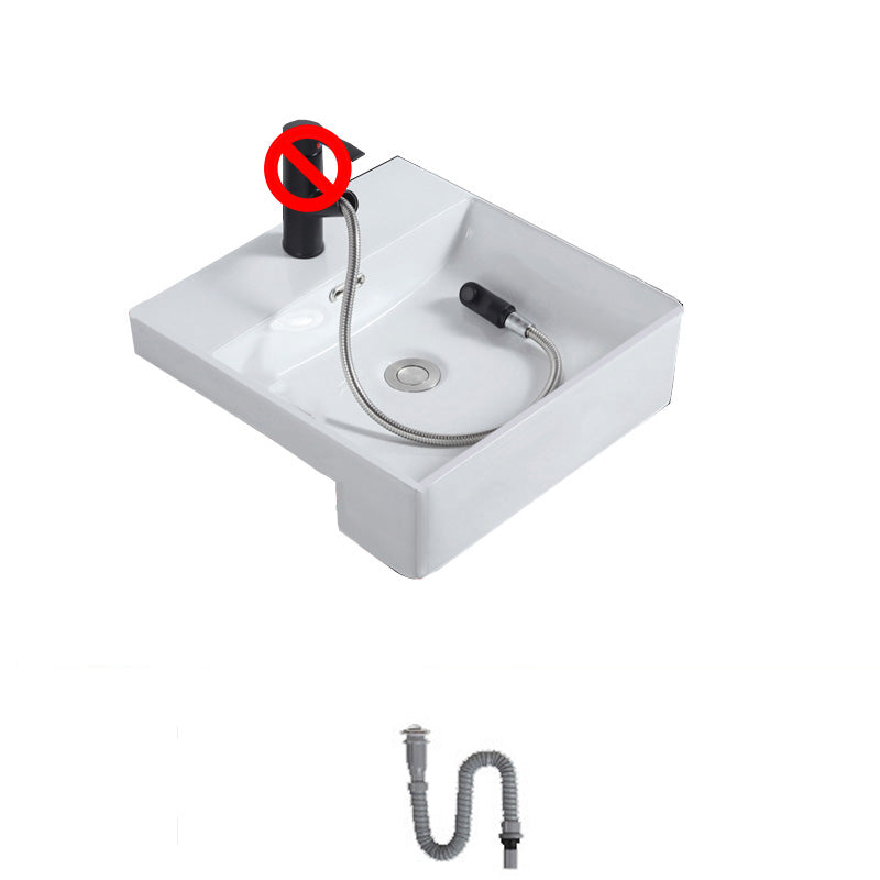 Modern Semi-Recessed Vessel Porcelain with Overflow And Drain Assembly Bathroom Sink