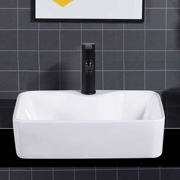 Modern Semi-Recessed Vessel Porcelain with Overflow And Drain Assembly Bathroom Sink