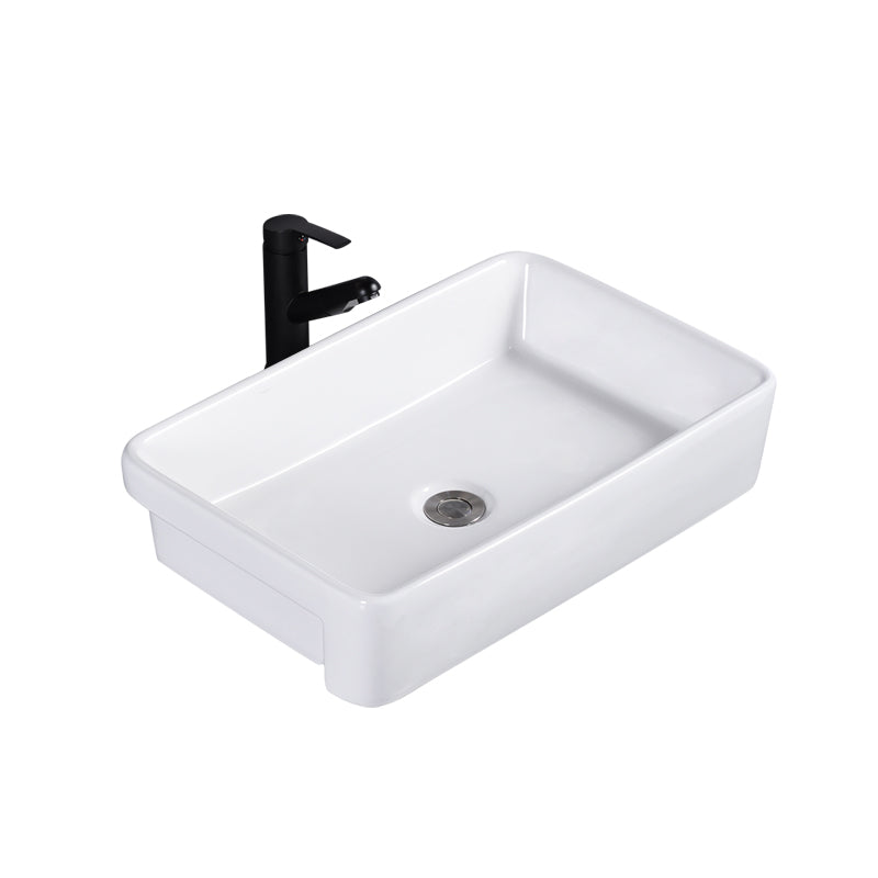 Modern Semi-Recessed Vessel Porcelain with Overflow And Drain Assembly Bathroom Sink