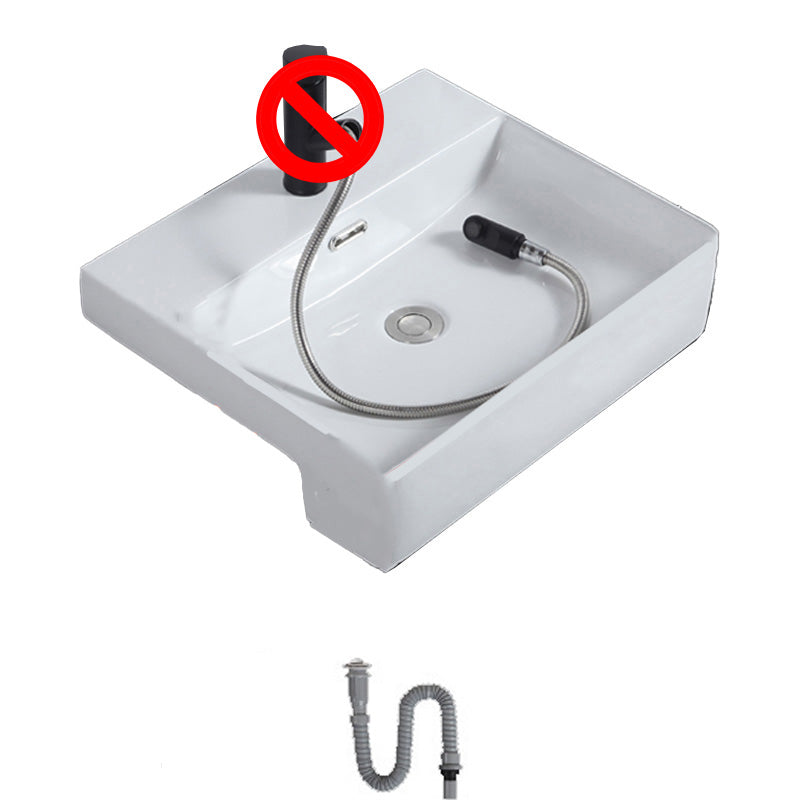 Modern Semi-Recessed Vessel Porcelain with Overflow And Drain Assembly Bathroom Sink