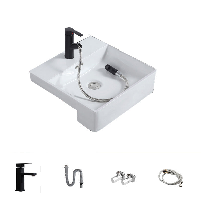 Modern Semi-Recessed Vessel Porcelain with Overflow And Drain Assembly Bathroom Sink