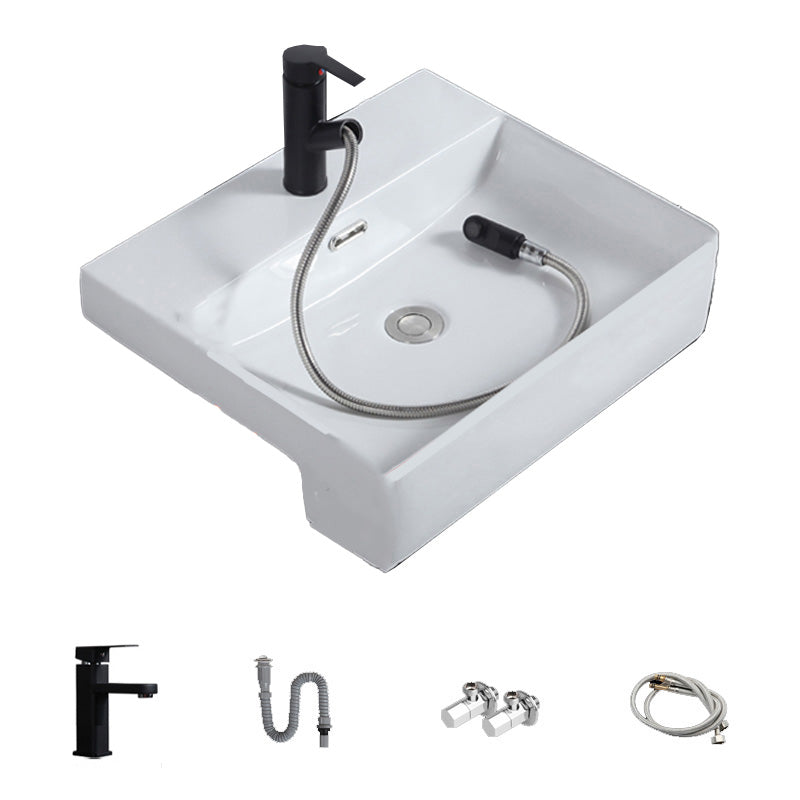 Modern Semi-Recessed Vessel Porcelain with Overflow And Drain Assembly Bathroom Sink