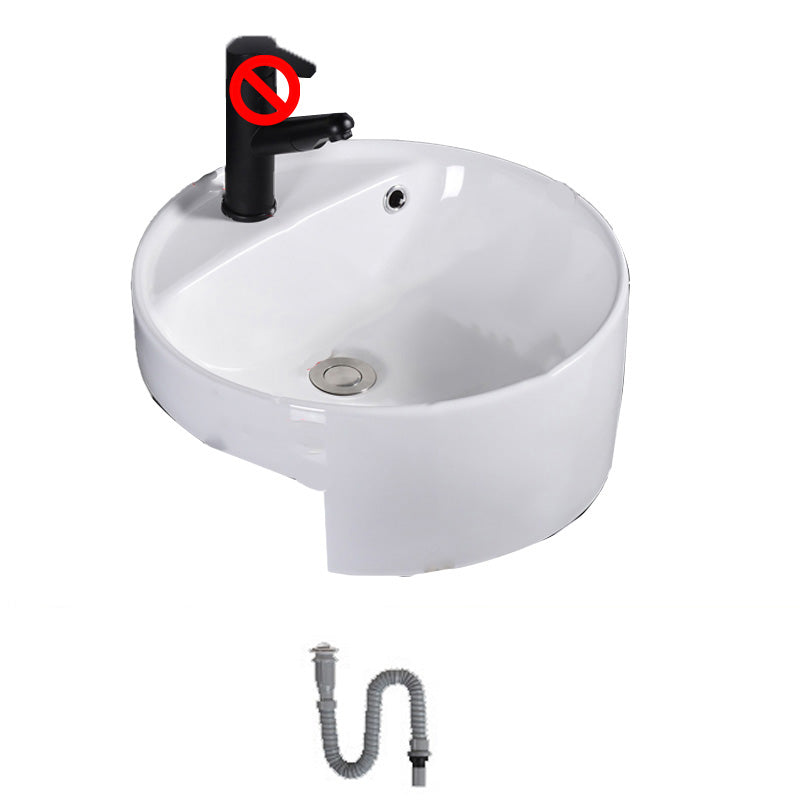 Modern Semi-Recessed Vessel Porcelain with Overflow And Drain Assembly Bathroom Sink