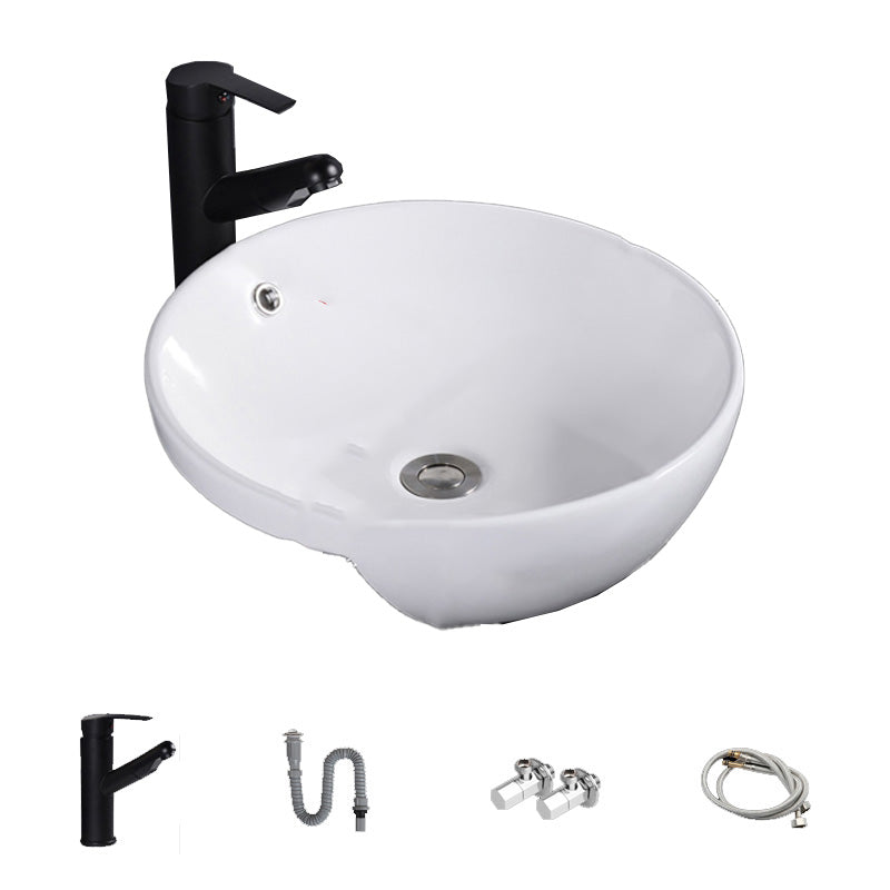 Modern Semi-Recessed Vessel Porcelain with Overflow And Drain Assembly Bathroom Sink