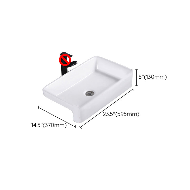 Modern Semi-Recessed Vessel Porcelain with Overflow And Drain Assembly Bathroom Sink