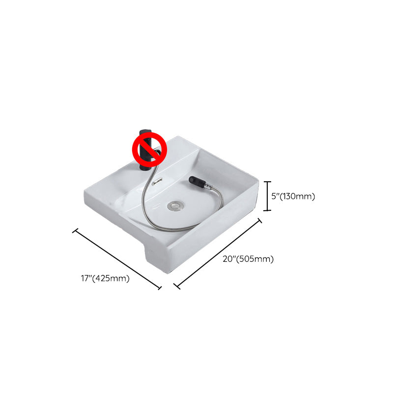 Modern Semi-Recessed Vessel Porcelain with Overflow And Drain Assembly Bathroom Sink