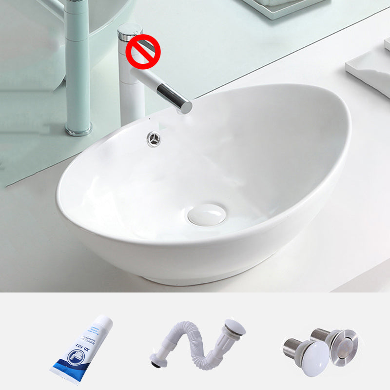 Contemporary Trough Sink Porcelain Trough Bathroom Sink with Faucet Included