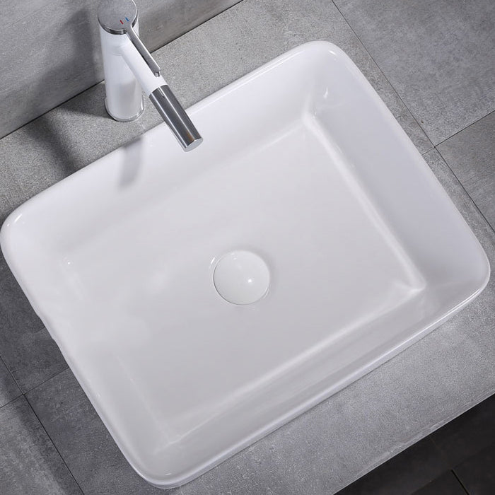 Contemporary Trough Sink Porcelain Trough Bathroom Sink with Faucet Included