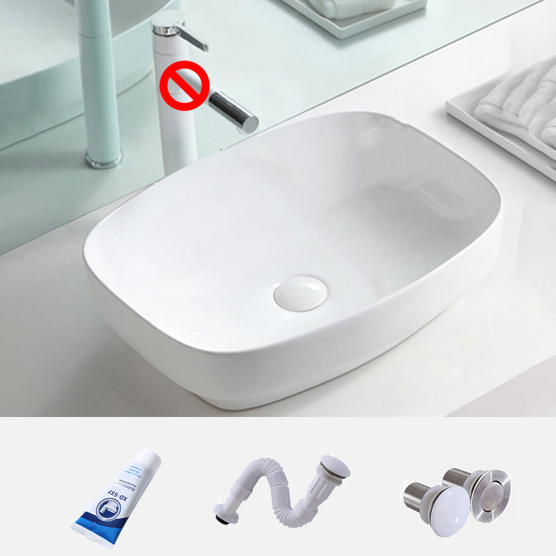 Contemporary Trough Sink Porcelain Trough Bathroom Sink with Faucet Included