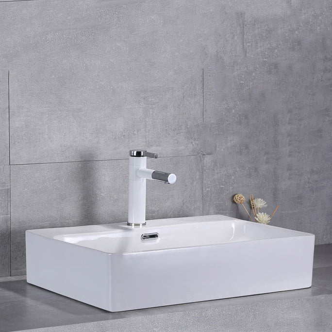 Contemporary Trough Sink Porcelain Trough Bathroom Sink with Faucet Included