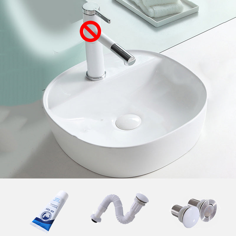 Contemporary Trough Sink Porcelain Trough Bathroom Sink with Faucet Included