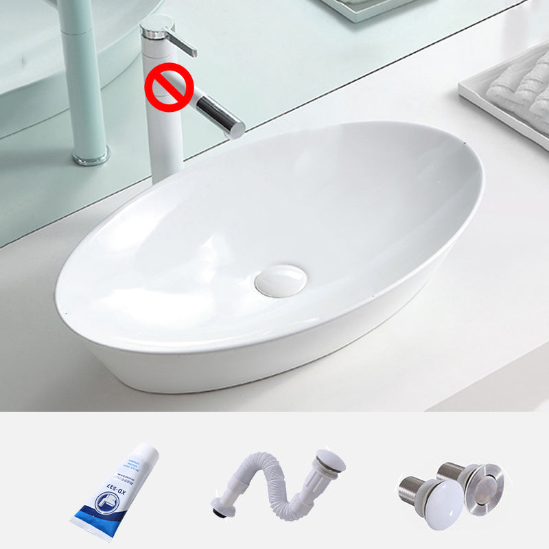 Contemporary Trough Sink Porcelain Trough Bathroom Sink with Faucet Included