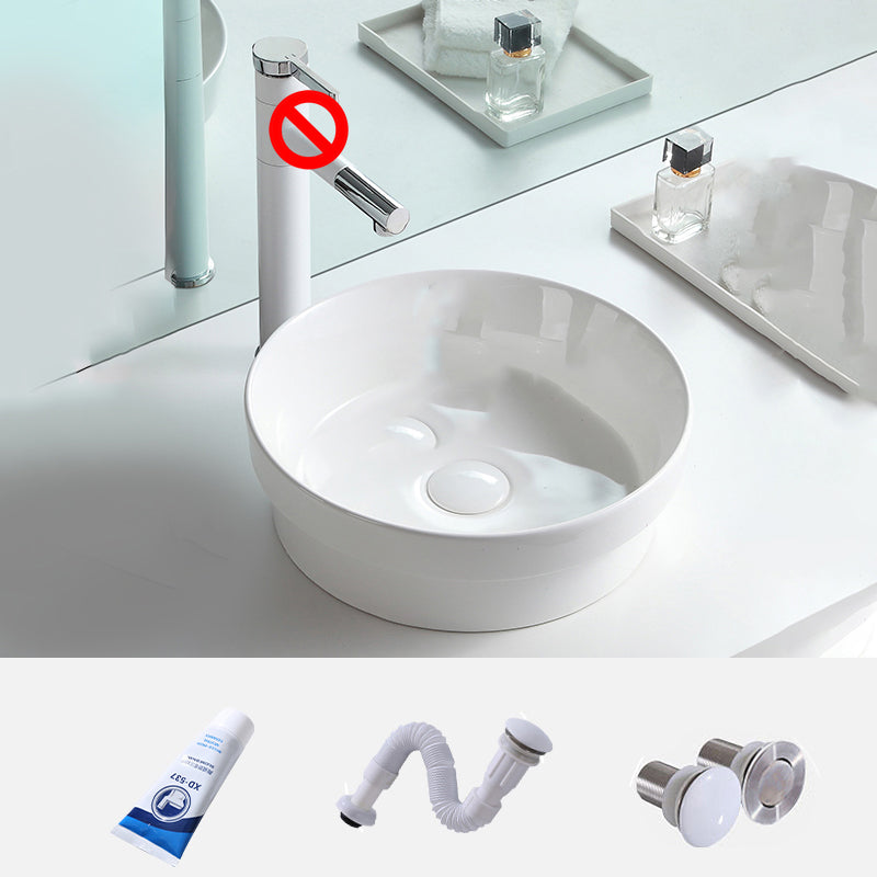 Contemporary Trough Sink Porcelain Trough Bathroom Sink with Faucet Included