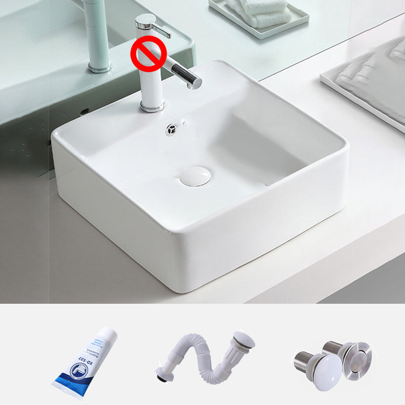 Contemporary Trough Sink Porcelain Trough Bathroom Sink with Faucet Included