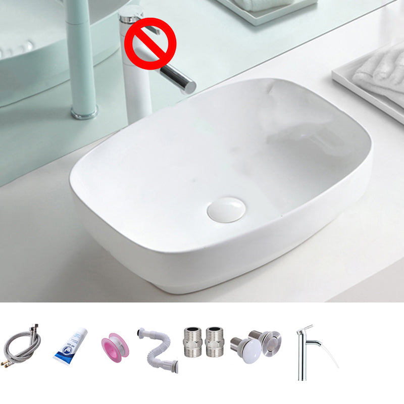 Contemporary Trough Sink Porcelain Trough Bathroom Sink with Faucet Included