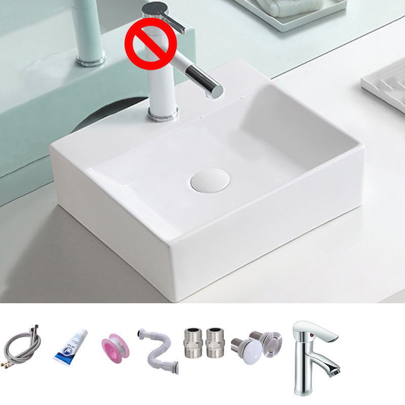 Contemporary Trough Sink Porcelain Trough Bathroom Sink with Faucet Included