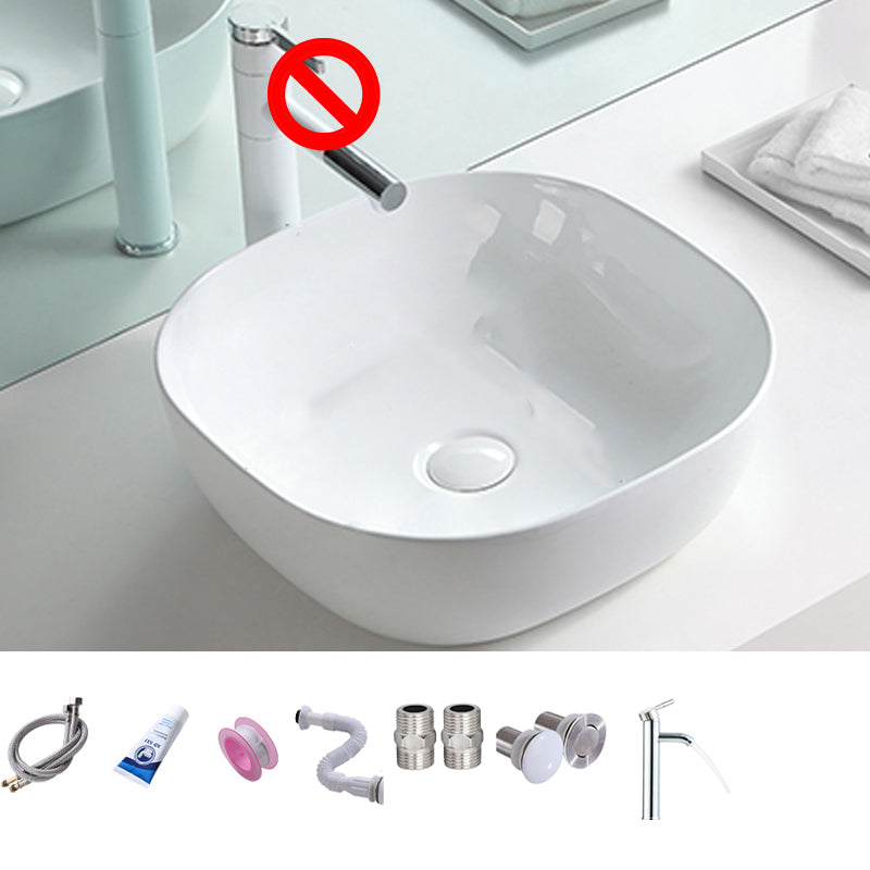 Contemporary Trough Sink Porcelain Trough Bathroom Sink with Faucet Included