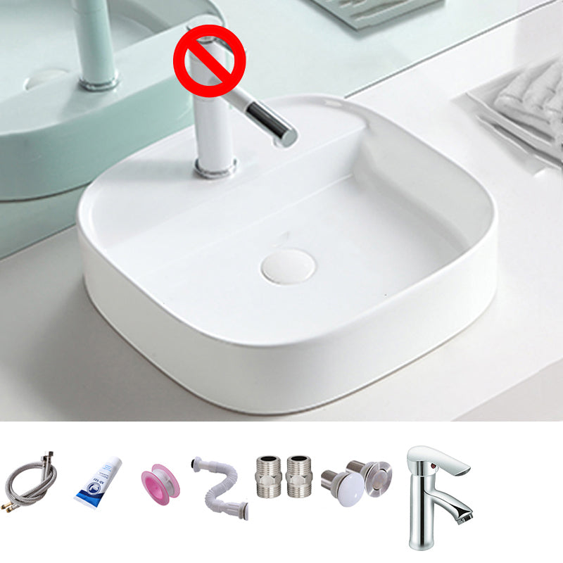 Contemporary Trough Sink Porcelain Trough Bathroom Sink with Faucet Included