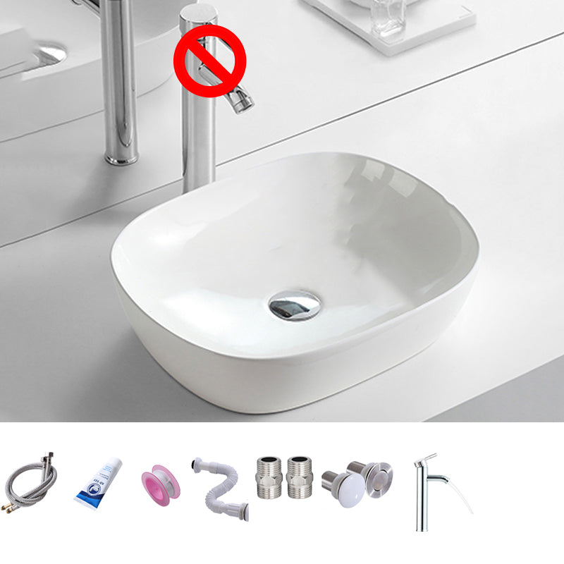 Contemporary Trough Sink Porcelain Trough Bathroom Sink with Faucet Included