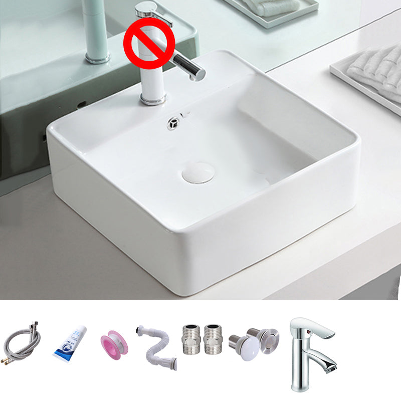 Contemporary Trough Sink Porcelain Trough Bathroom Sink with Faucet Included