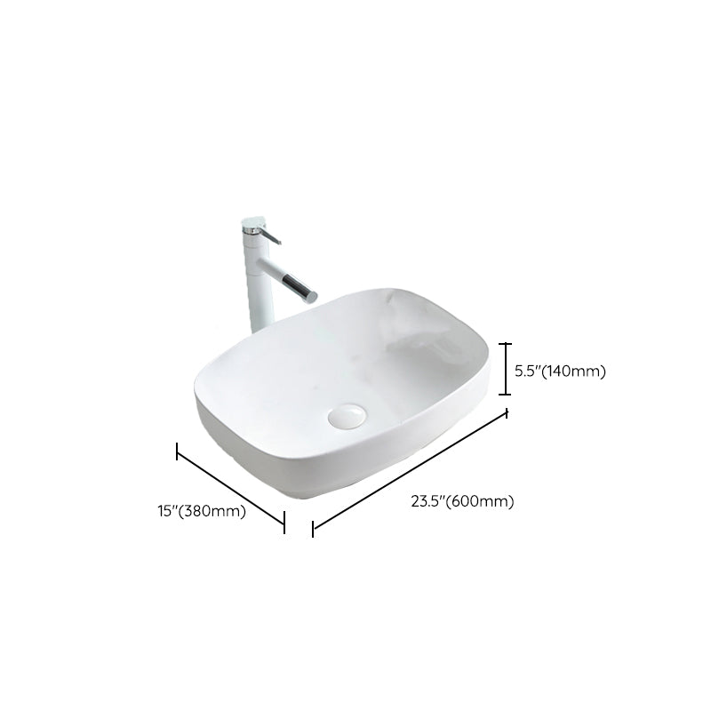 Contemporary Trough Sink Porcelain Trough Bathroom Sink with Faucet Included