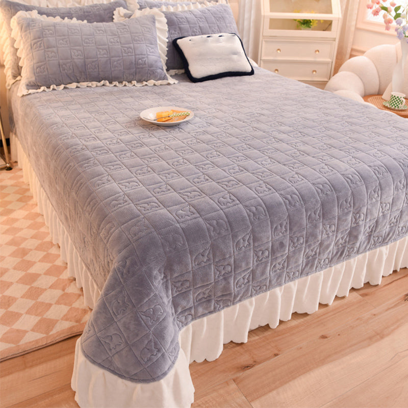 Flannel Bed Sheet Set Breathable Pure Color Fade Resistant Soft Bed Sheet