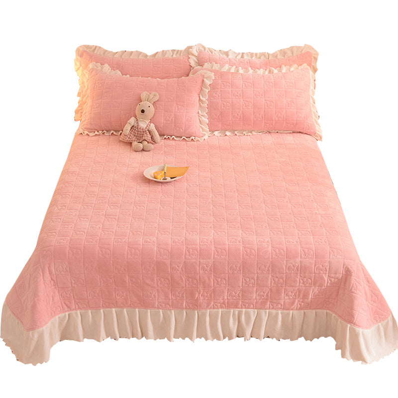 Flannel Bed Sheet Set Breathable Pure Color Fade Resistant Soft Bed Sheet