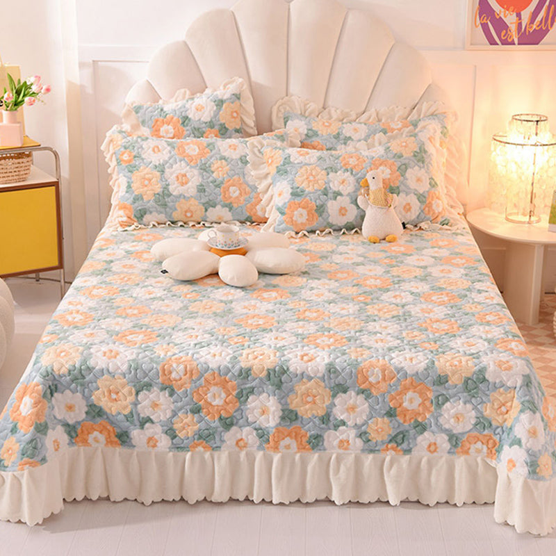 Flannel Bed Sheet Set Breathable Pure Color Fade Resistant Soft Bed Sheet