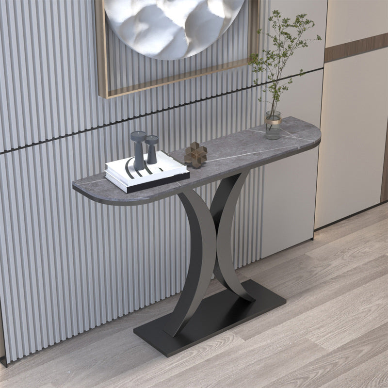 12 inch Wide Glam Accent Table Half Moon Shape Metal Console Table for Hall