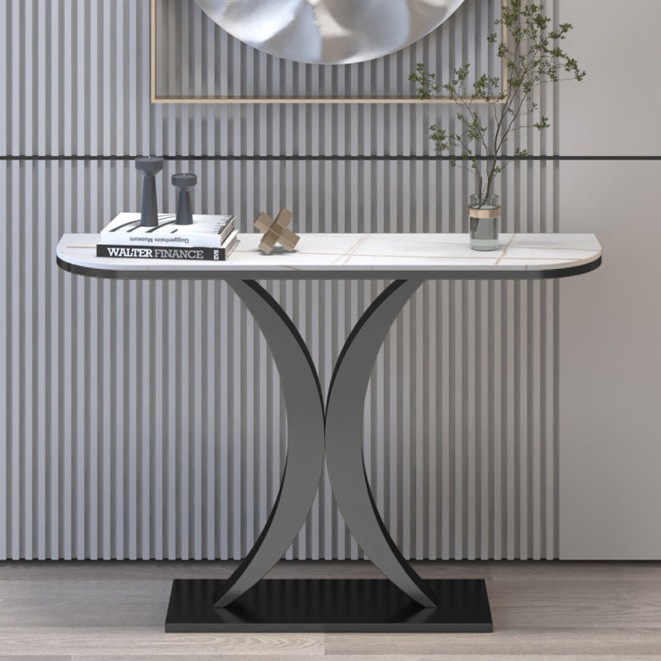 12 inch Wide Glam Accent Table Half Moon Shape Metal Console Table for Hall