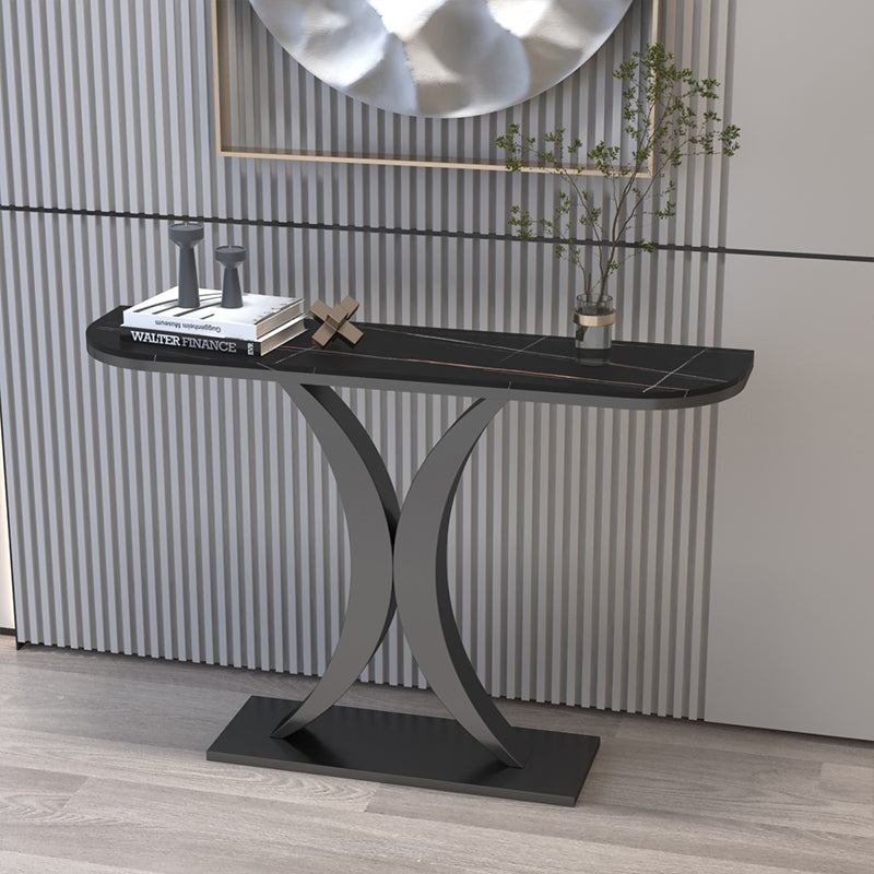 12 inch Wide Glam Accent Table Half Moon Shape Metal Console Table for Hall