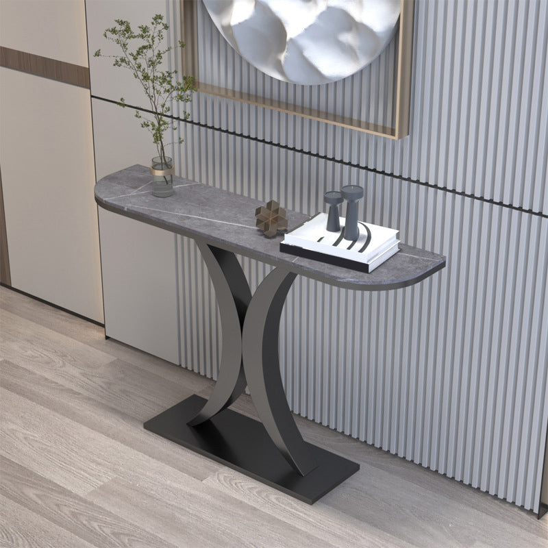 12 inch Wide Glam Accent Table Half Moon Shape Metal Console Table for Hall