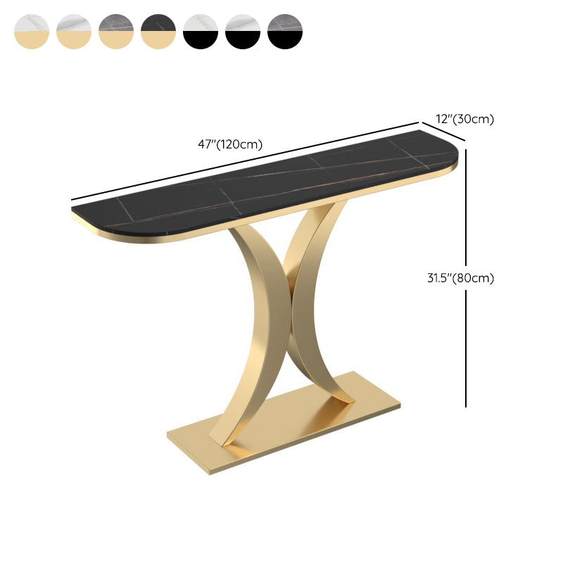 12 inch Wide Glam Accent Table Half Moon Shape Metal Console Table for Hall