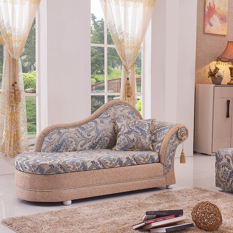 Bohemian Style Chaise Lounge Upholstered Chaise with Rolled Arms for Bedroom