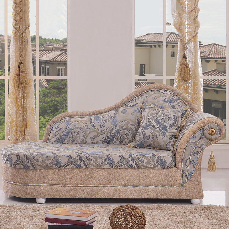 Bohemian Style Chaise Lounge Upholstered Chaise with Rolled Arms for Bedroom