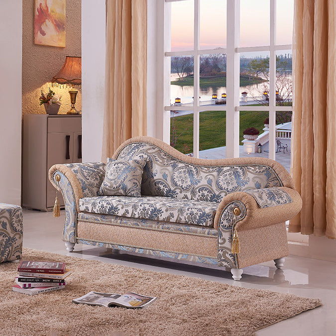 Bohemian Style Chaise Lounge Upholstered Chaise with Rolled Arms for Bedroom
