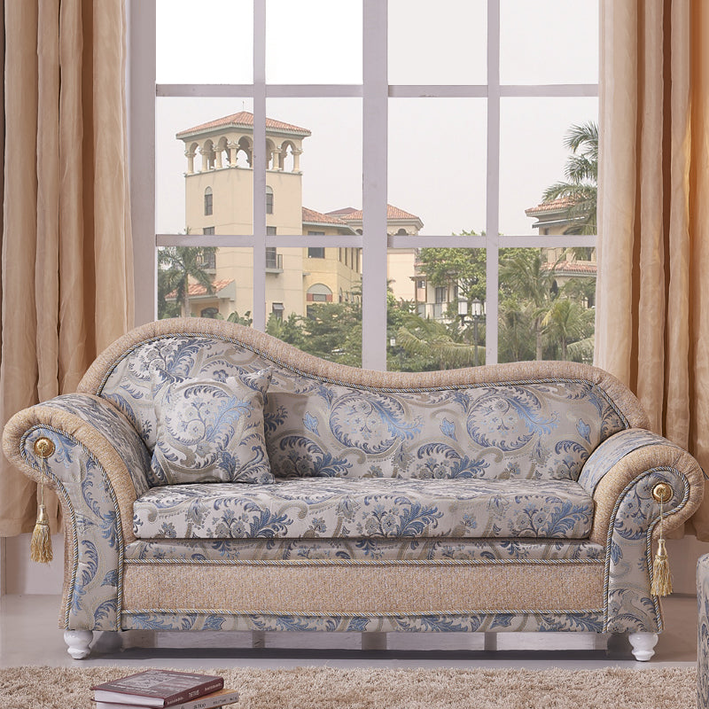 Bohemian Style Chaise Lounge Upholstered Chaise with Rolled Arms for Bedroom