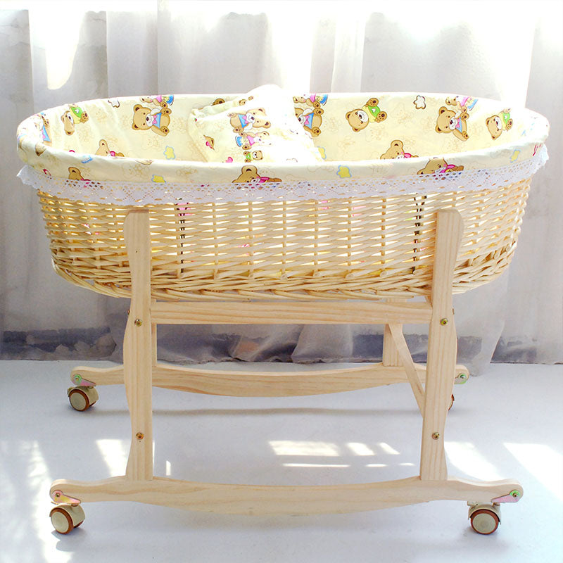 Solid Wood and Wicker Crib Cradle Gliding Or Rocking Oval Crib Cradle for Baby